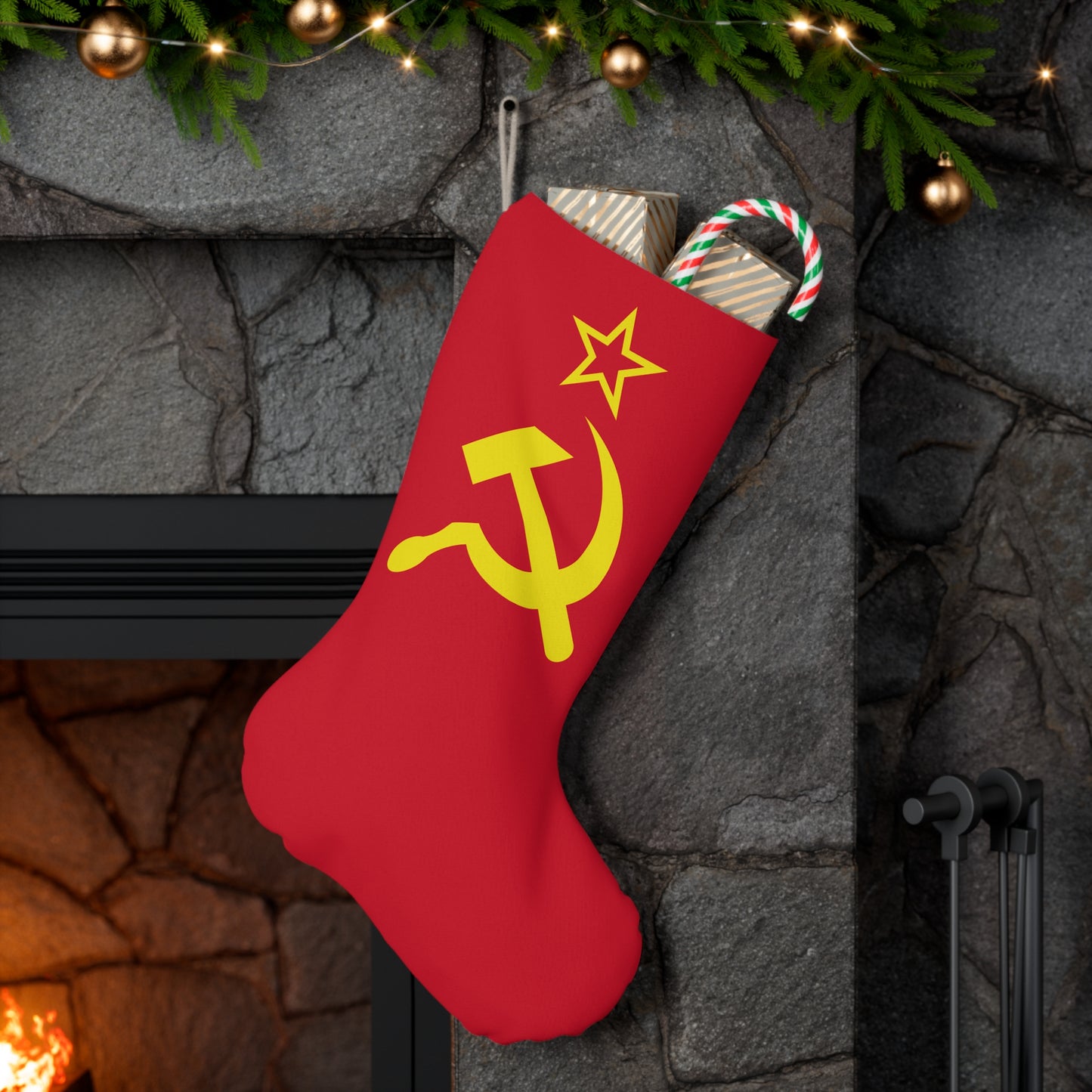 Socialist Hammer and Sickle with Star Communist Christmas Santa Claus Christmas Stocking