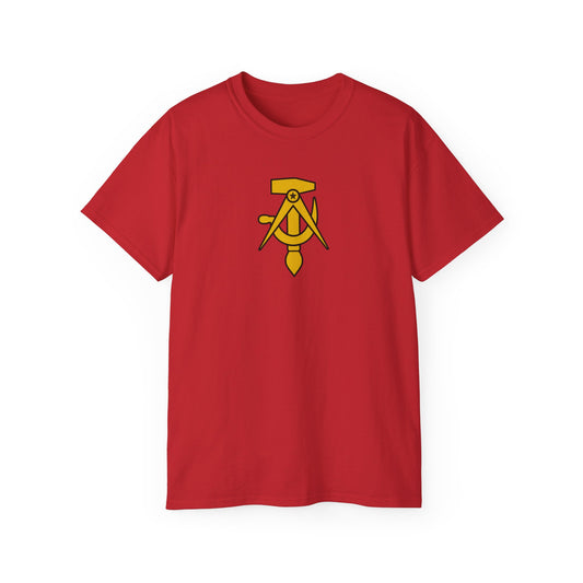 Socialist GDR East German Style Hammer and Sickle with Compass and Brush Communist DDR Leftist Unisex Ultra Cotton Tee