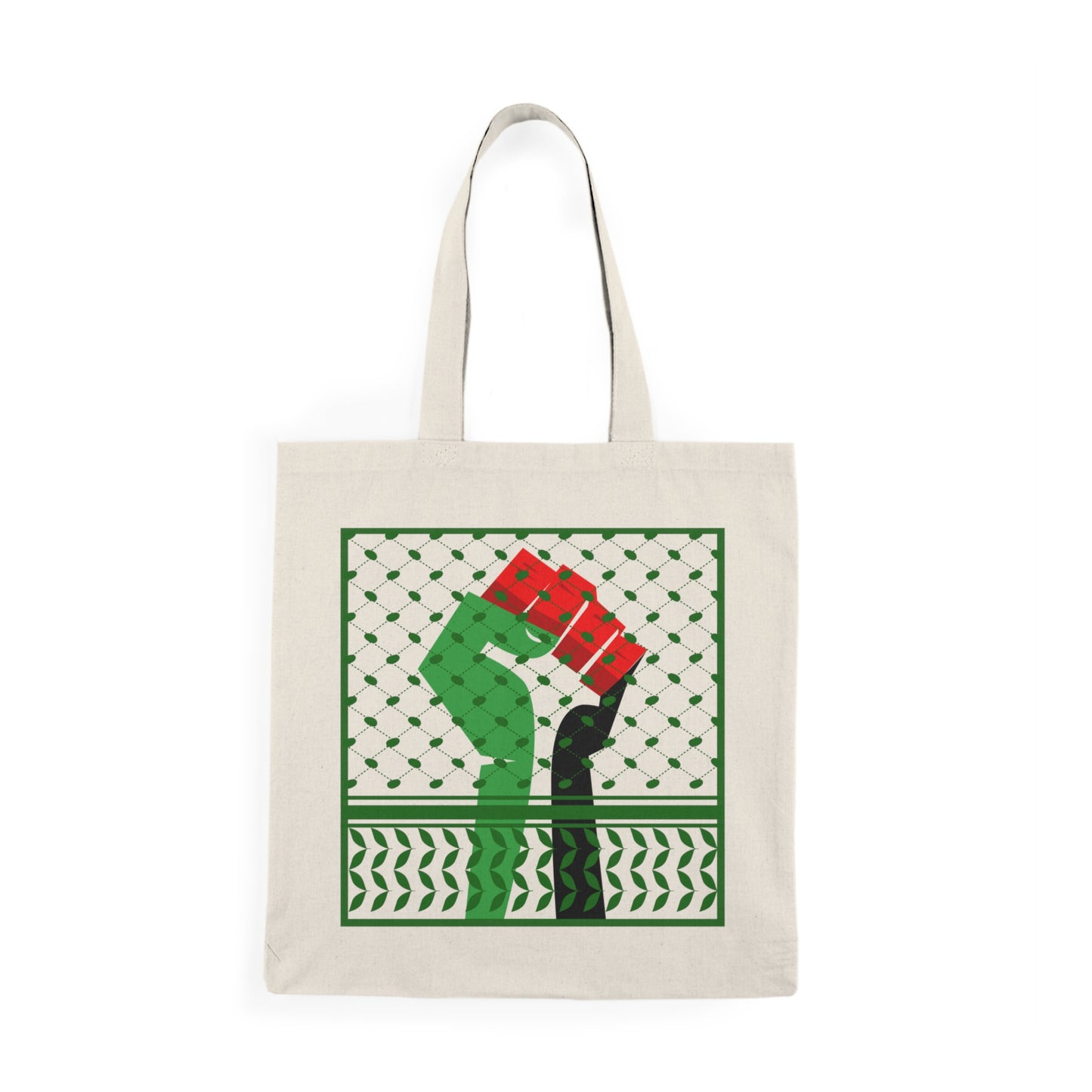 Palestine Solidarity Fist in Palestinian Flag Colours with Keffiyeh Style Design Free Palestine Free Gaza Natural Tote Bag