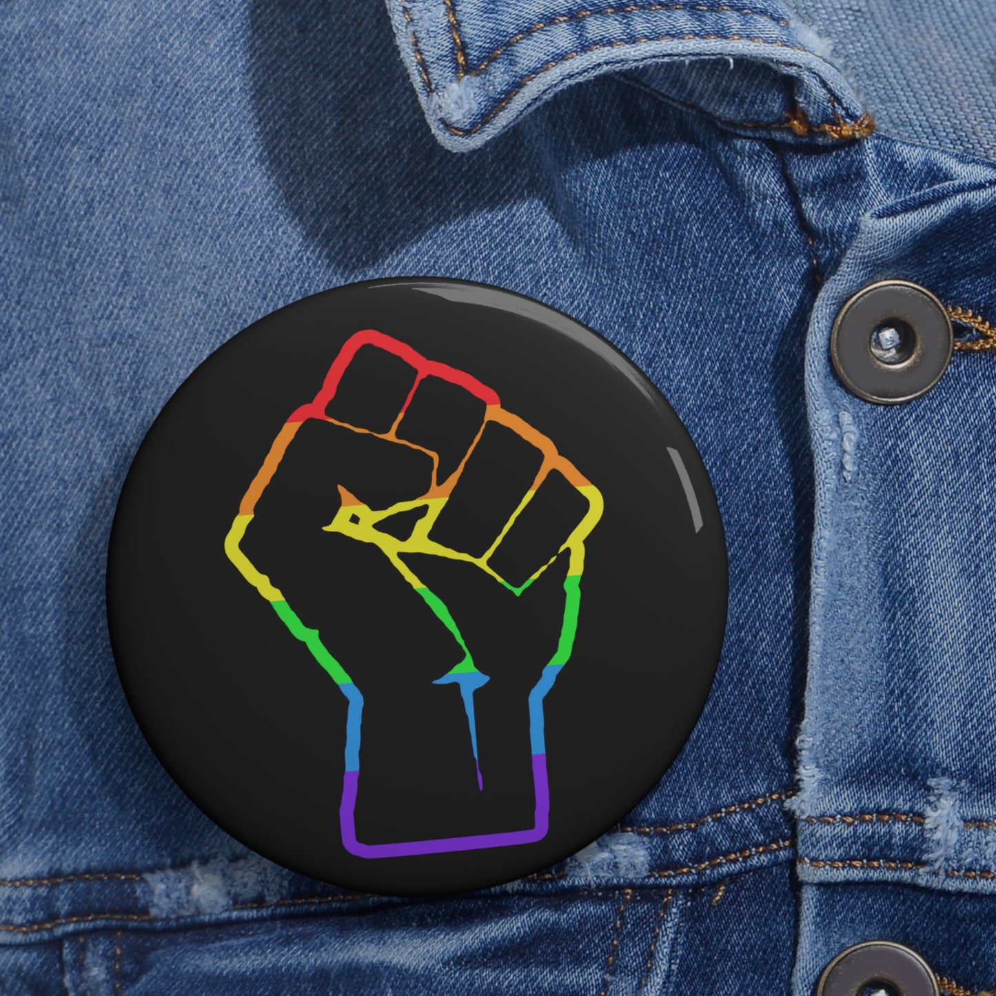 LGBTQ Plus Rainbow Outline Solidarity Fist Gay Queer Rights Pride Pin Badge Button