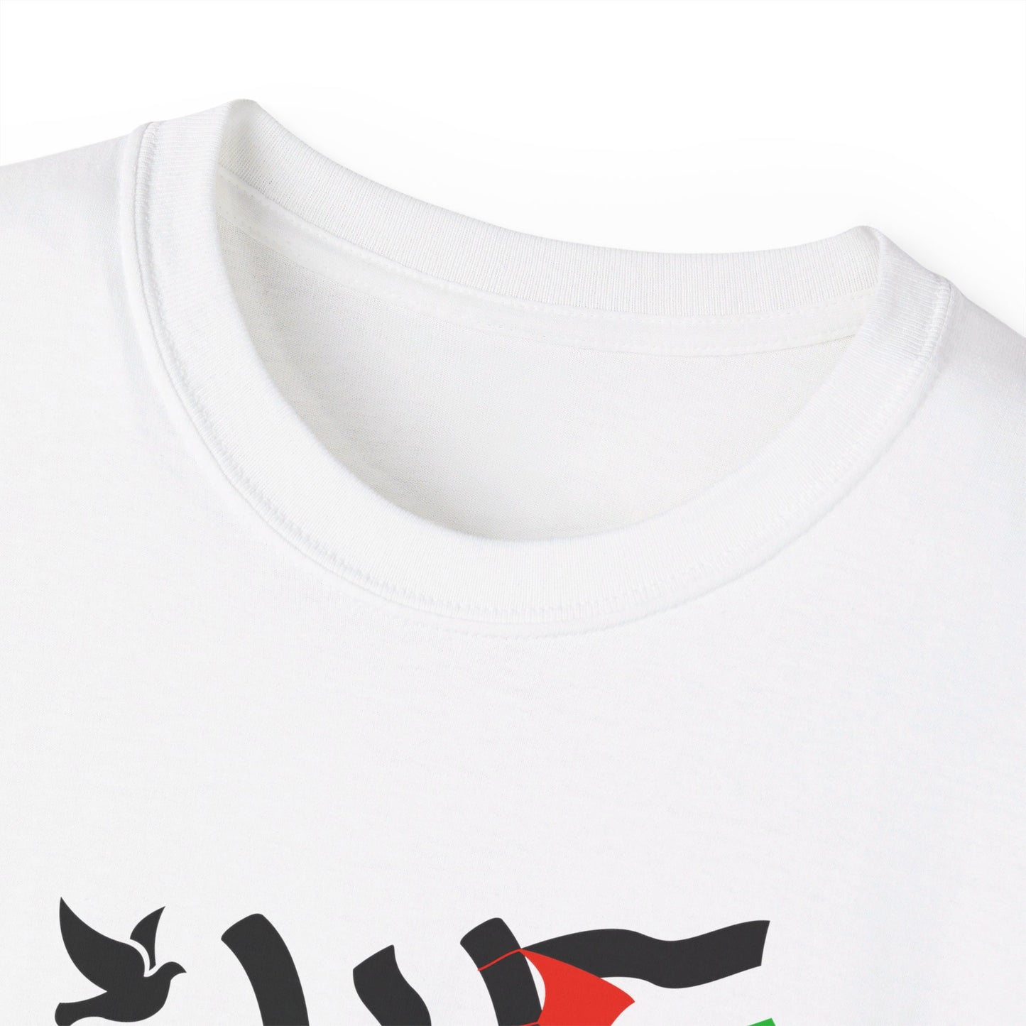 Palestine in Arabic with Dove of Peace and Palestinian Flag Free Palestine Palestinian Solidarity Unisex Ultra Cotton Tee