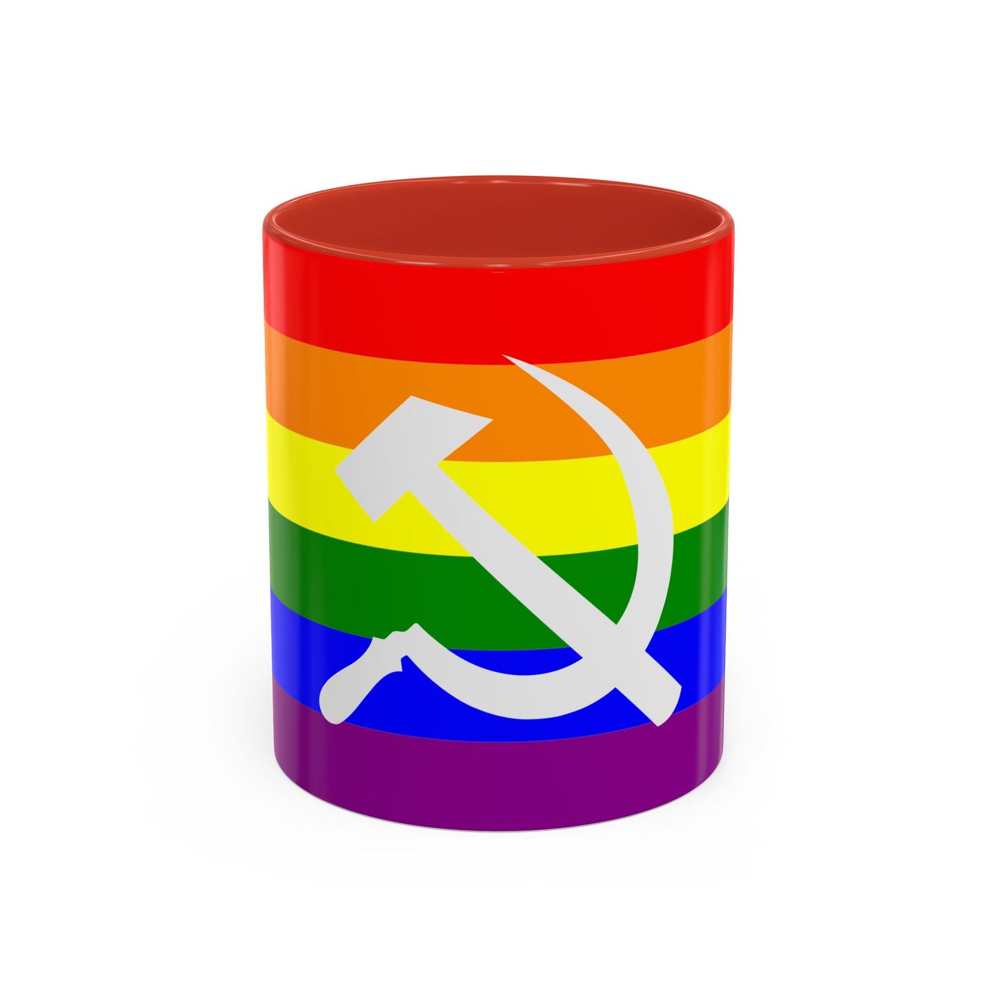 LGBTQ Socialist Rainbow Flag with Hammer and Sickle Communist Accent Coffee Mug