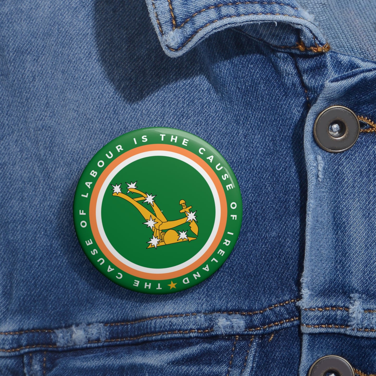 Irish Socialism Starry Plough The Cause of Labour is The Cause of Ireland Leftist Pin Badge Button