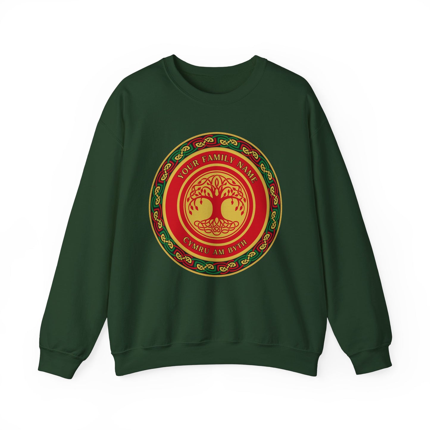 Custom Welsh Family Name Cymru am Byth Celtic Family Tree Welsh Genealogy Personalised Wales Unisex Heavy Blend Crewneck Sweatshirt
