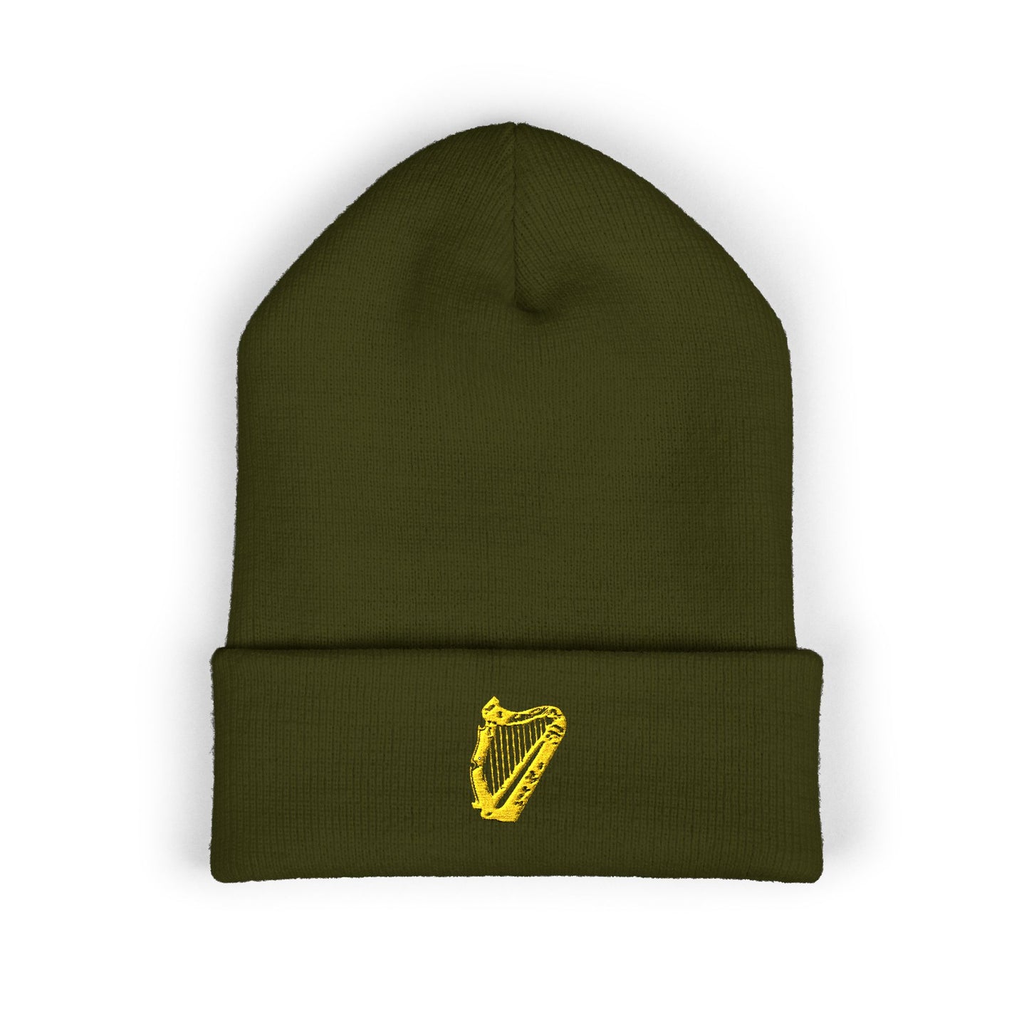 Irish St Patrick's Day Embroidered Gold Harp Cuffed Ireland Erin go Bragh Beanie Hat