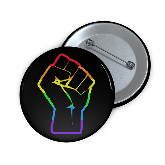 LGBTQ Plus Rainbow Outline Solidarity Fist Gay Queer Rights Pride Pin Badge Button