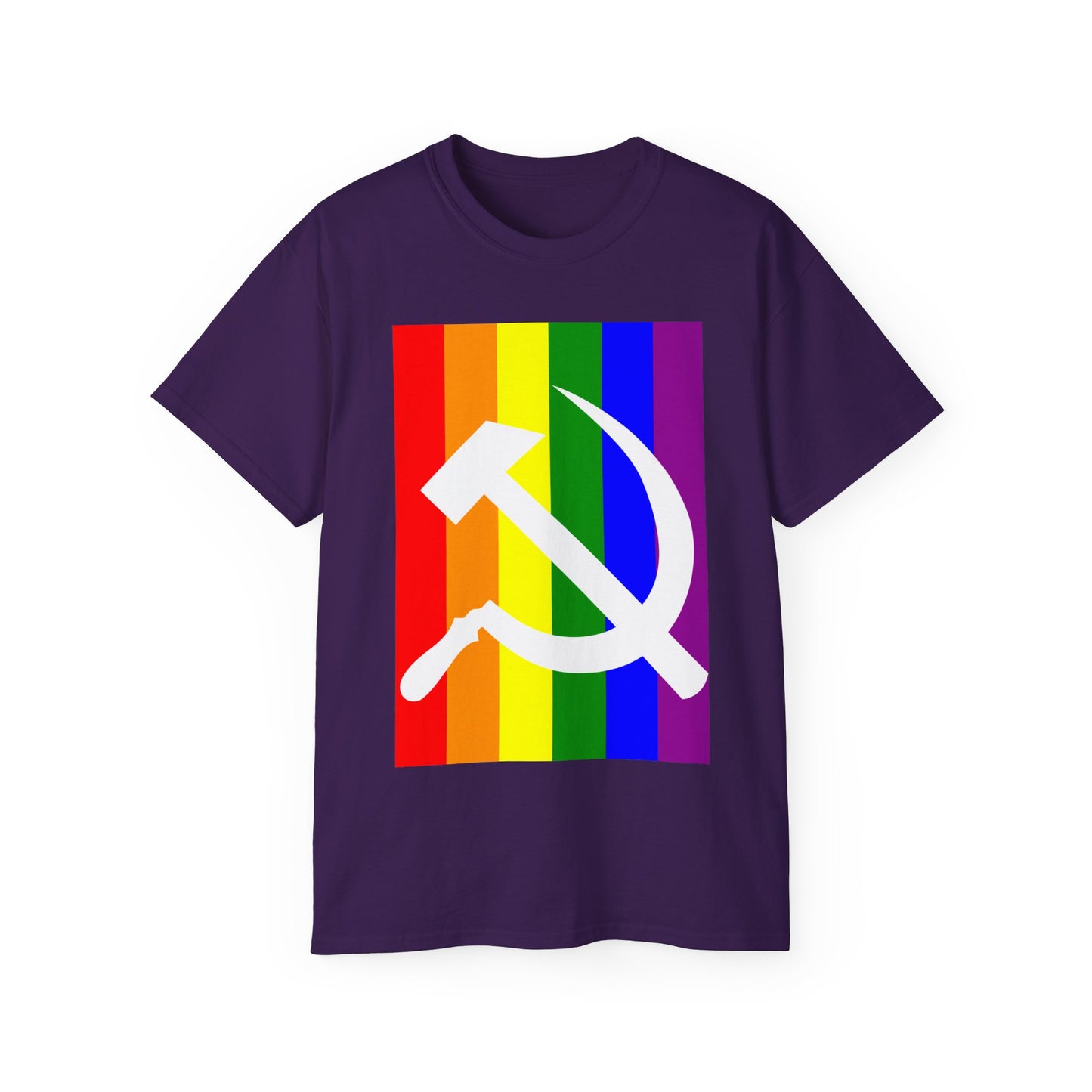 LGBTQ+ Socialist Rainbow Flag with Hammer and Sickle Communist Unisex Ultra Cotton Tee