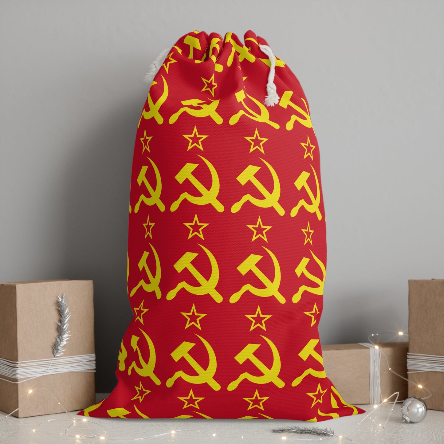 Socialist Red and Yellow Hammer and Sickle Pattern Communist Christmas Present Santa Gift Sack