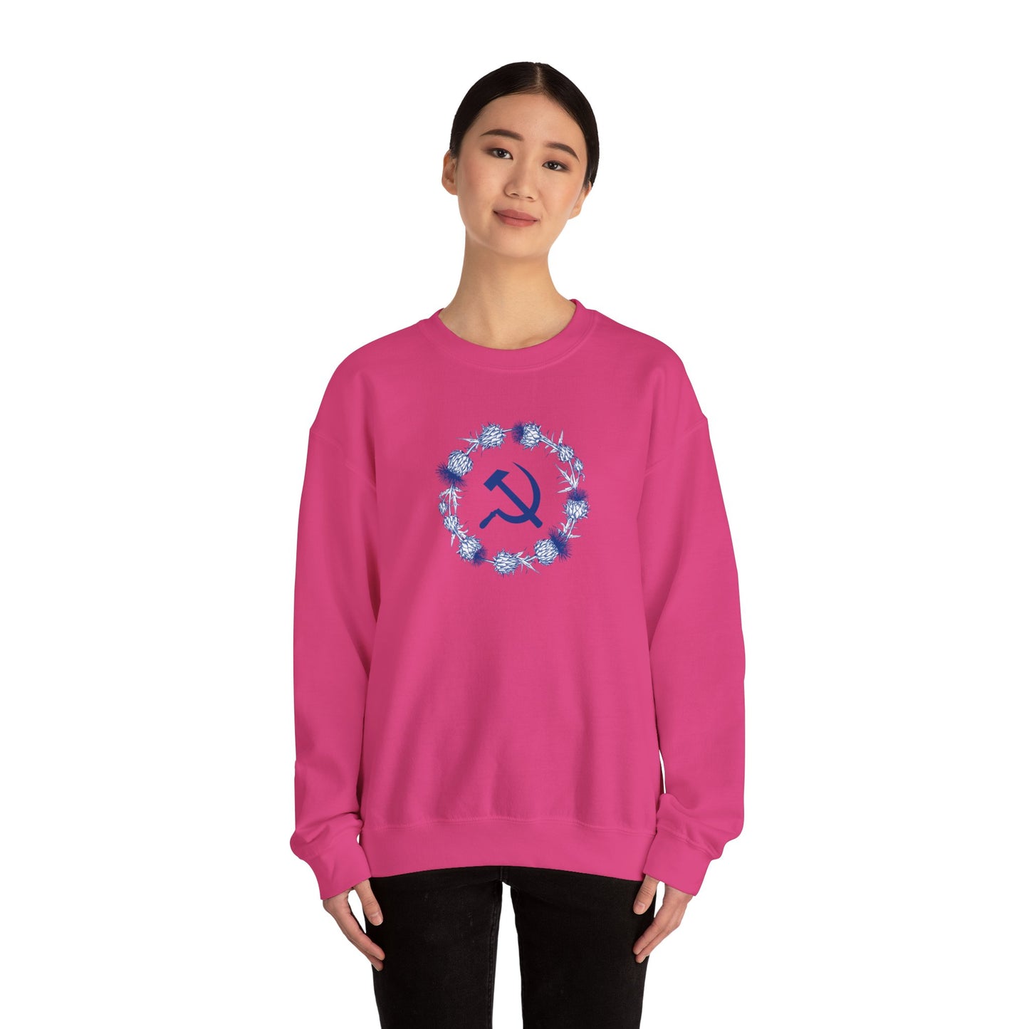 Scottish Socialist Solidarity Hammer and Sickle with Thistle Border Leftist Scotland Communist Unisex Heavy Blend™ Crewneck Sweatshirt