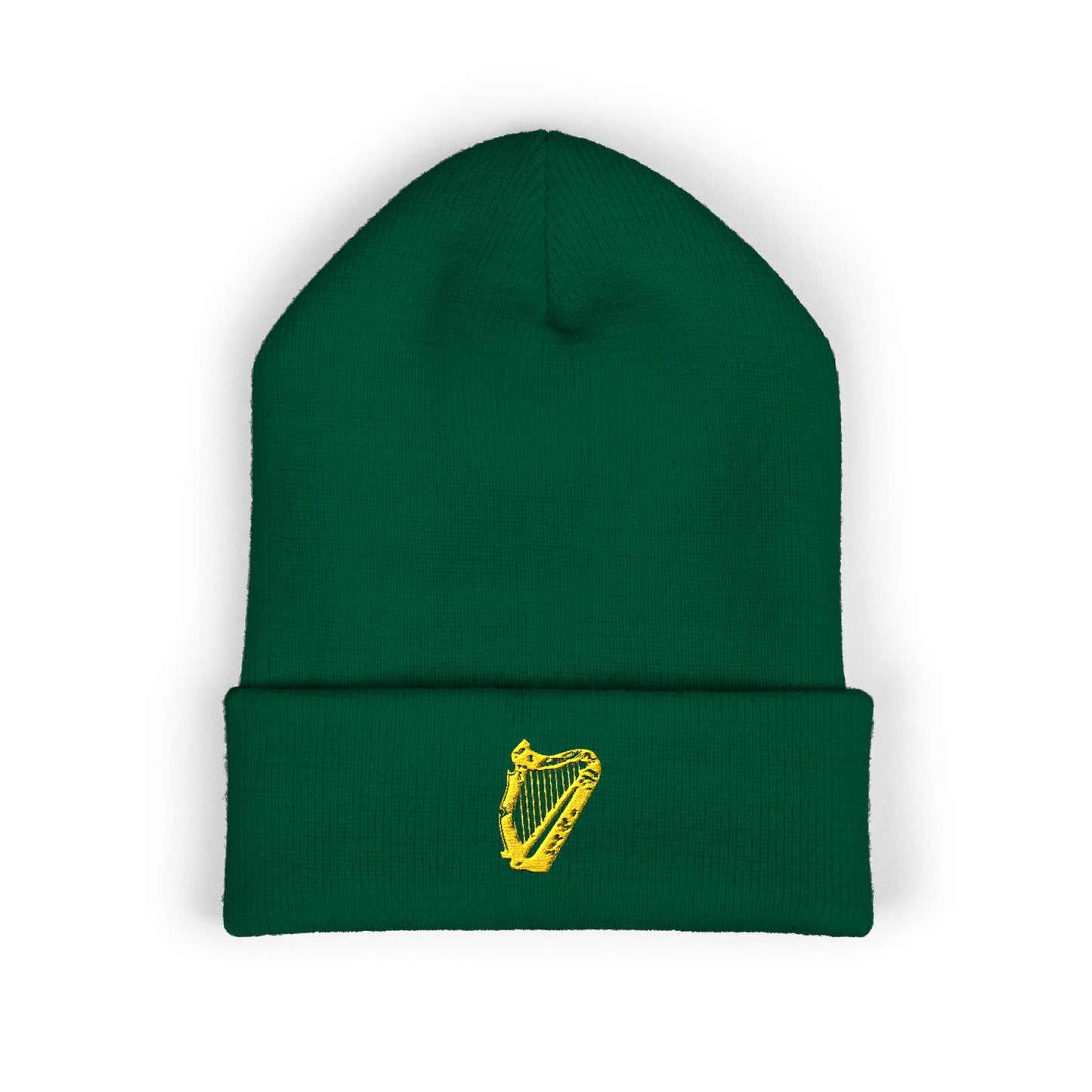 Irish St Patrick's Day Embroidered Gold Harp Cuffed Ireland Erin go Bragh Beanie Hat