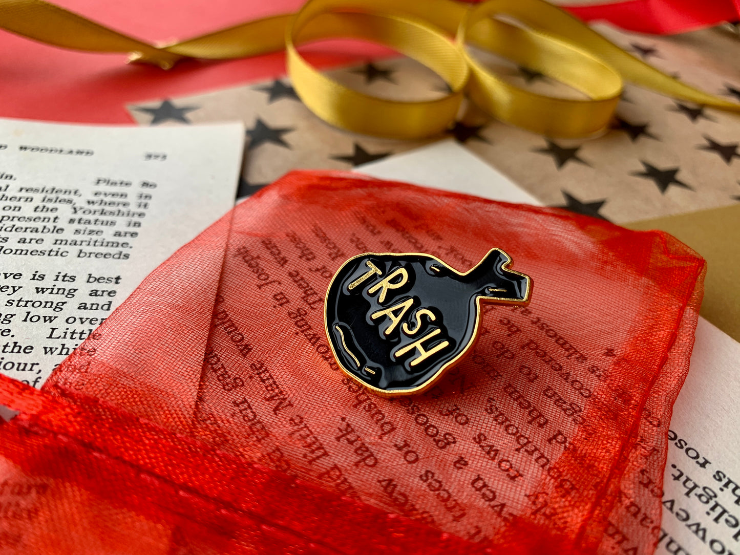 Trash Bag Black and Gold Punk Enamel Pin Badge