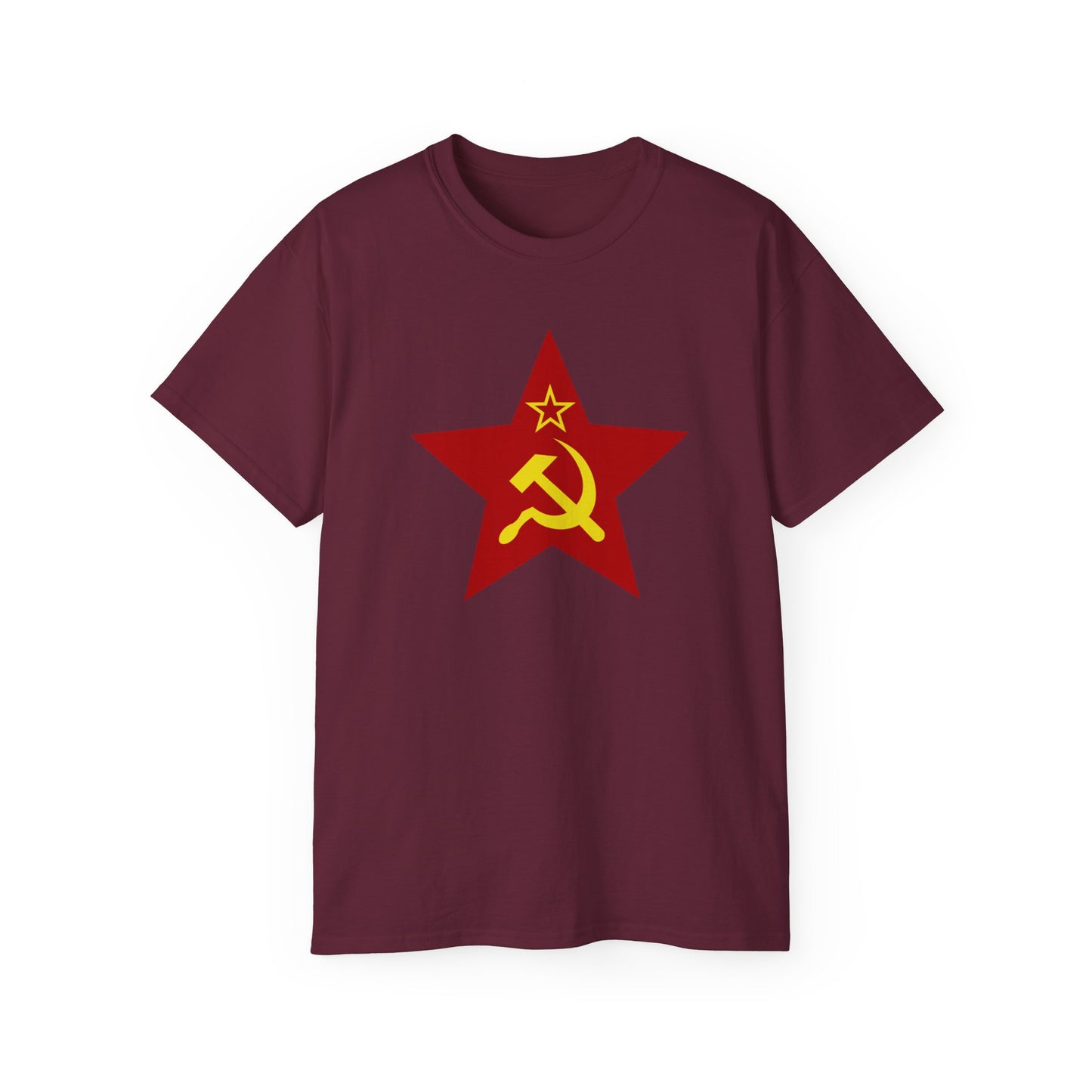 Communist Red Star with Yellow Soviet Hammer and Sickle Leftist Socialist Unisex Ultra Cotton Tee