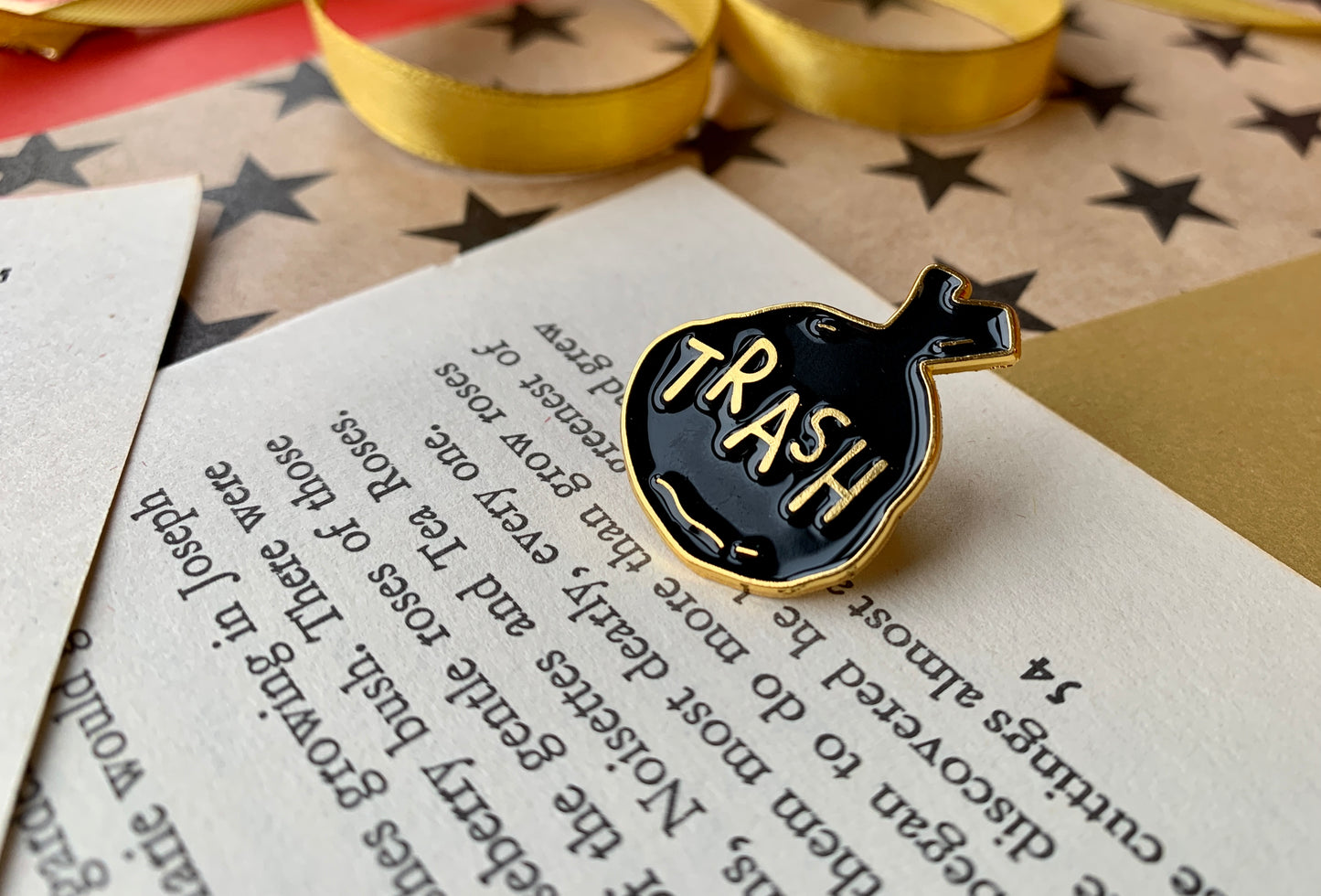 Trash Bag Black and Gold Punk Enamel Pin Badge
