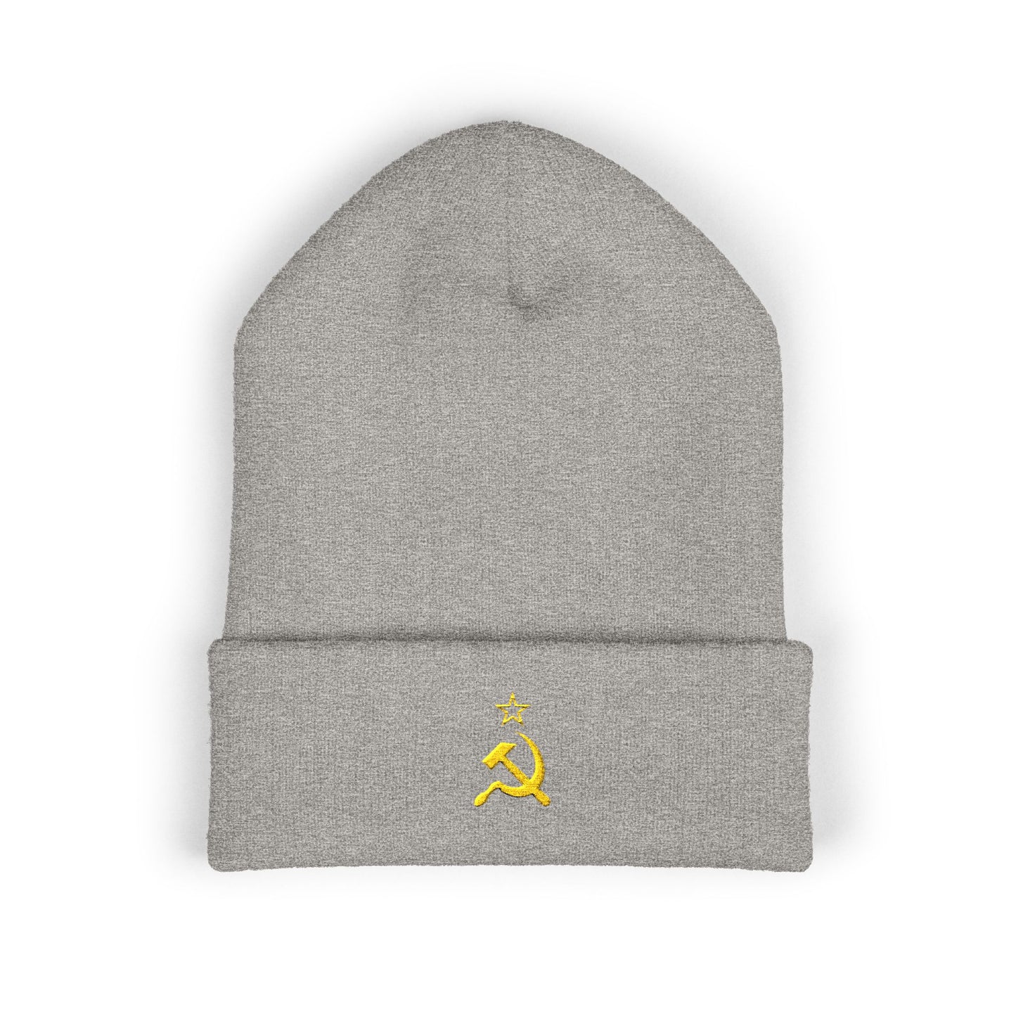 Socialist Leftist Gold Hammer and Sickle Communist Embroidered Cuffed Beanie