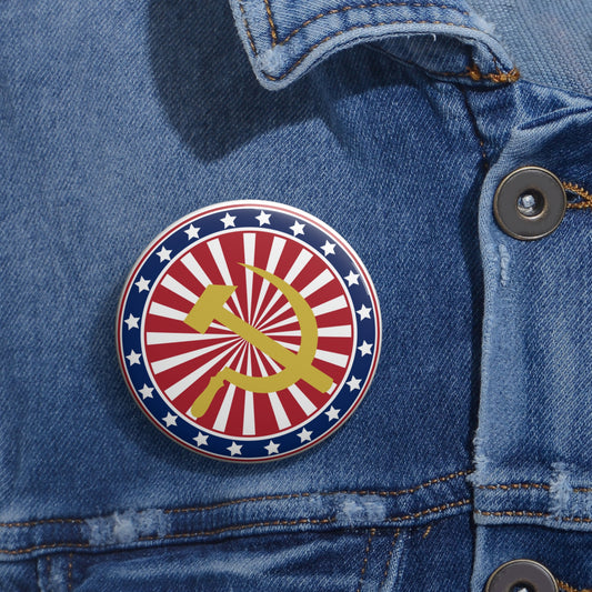 American Stars and Stripes with Hammer and Sickle Socialist Communist Custom Pin Badge Button