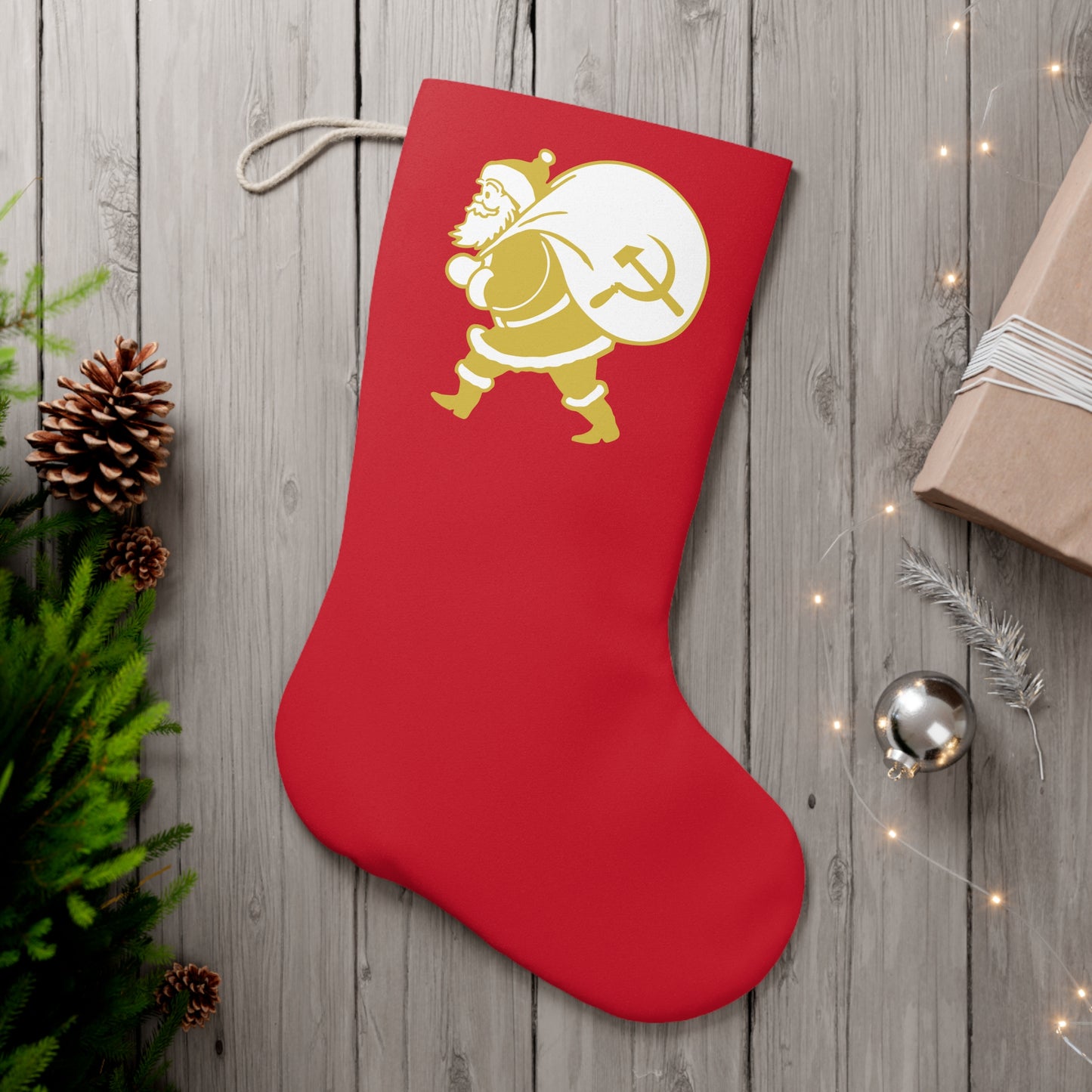 Socialist Santa Leftist Father Christmas with Hammer and Sickle Sack Communist Christmas Stocking