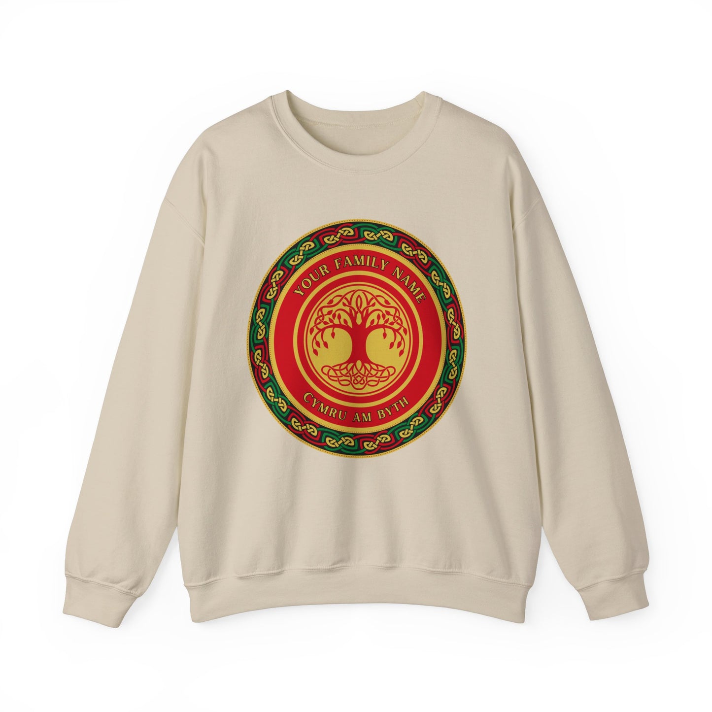 Custom Welsh Family Name Cymru am Byth Celtic Family Tree Welsh Genealogy Personalised Wales Unisex Heavy Blend Crewneck Sweatshirt