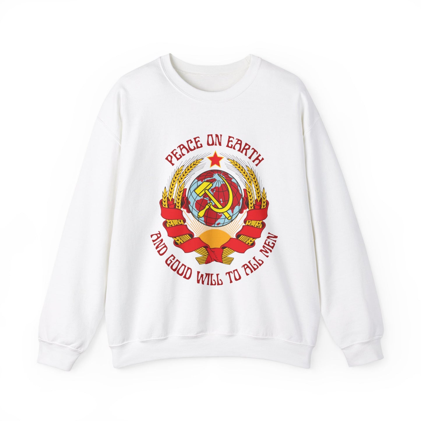 Communist Peace on Earth and Goodwill to All Men Socialist Hammer and Sickle with Globe Christmas Unisex Heavy Blend Crewneck Sweatshirt