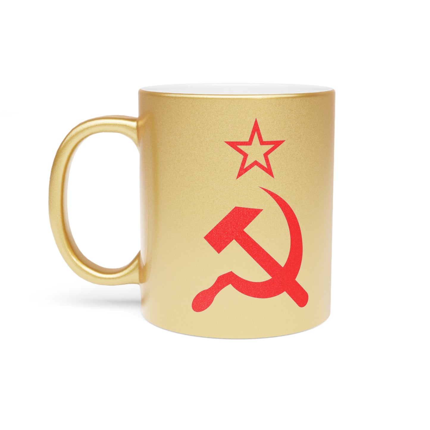 Socialist CCCP Red Hammer and Sickle Communist Leftist Ceramic Metallic Style Mug (Silver / Gold)