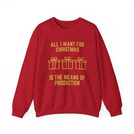 Marxist All I Want for Christmas Socialist Karl Marx Means of Production Christmas Crewneck Sweatshirt