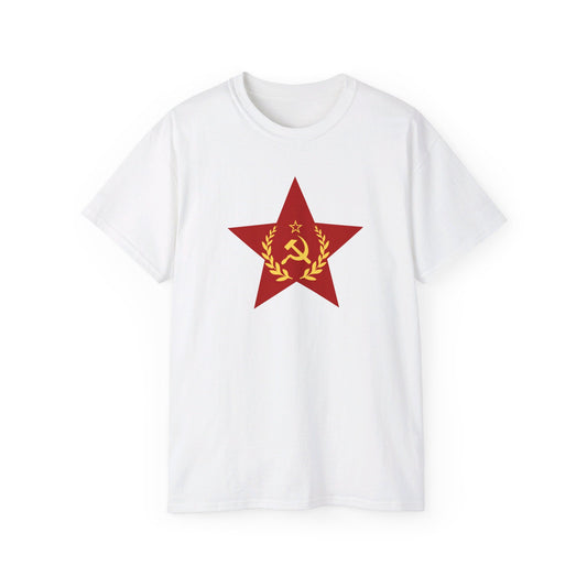 Leftist Red Star With Hammer and Sickle & Laurels Communist Socialist Unisex Ultra Cotton Tee