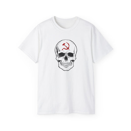 White Dead Red Halloween Communist Skull With Hammer and Sickle Unisex Ultra Cotton Tee