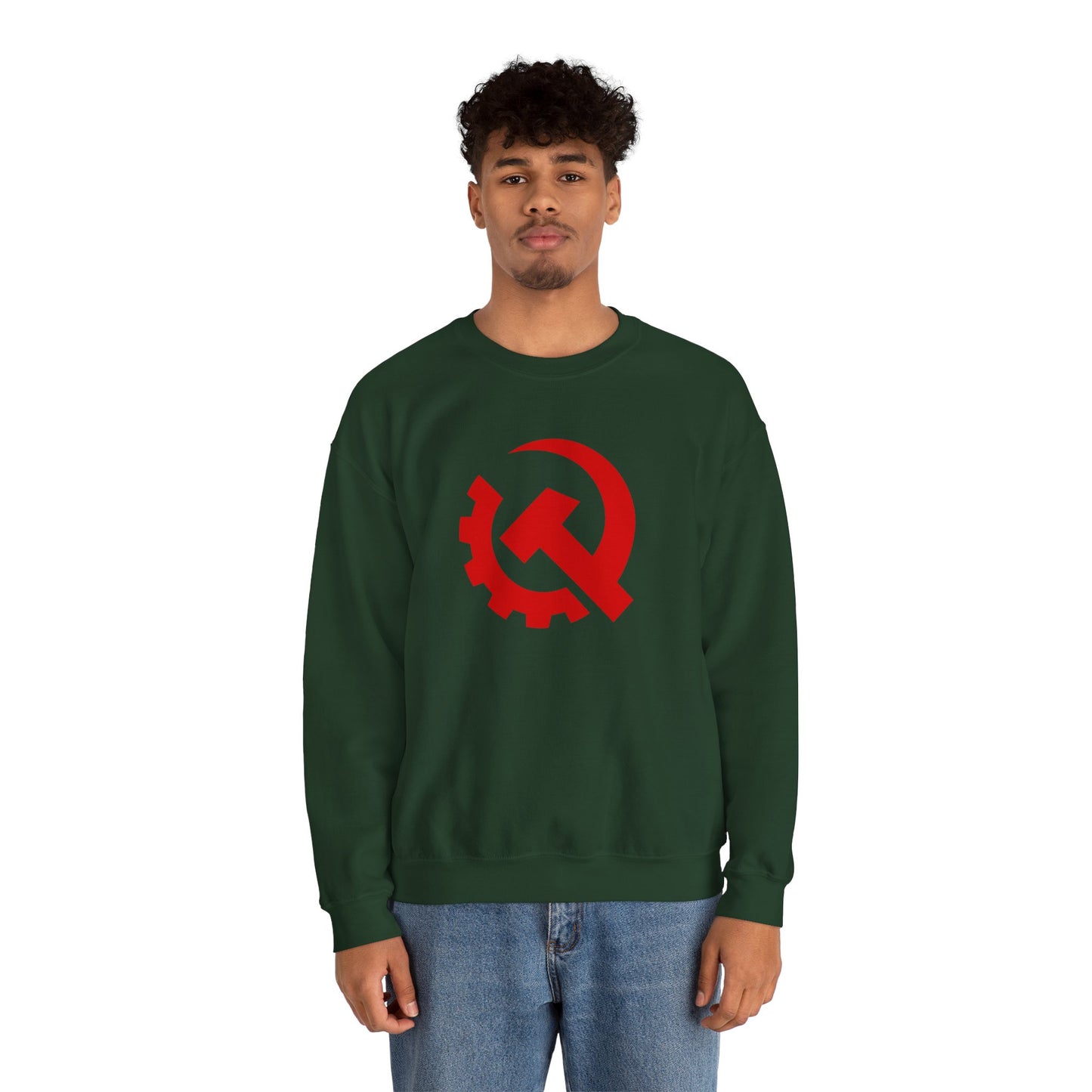 Communist Red Hammer & Sickle Gear Emblem Socialist Leftist Crewneck Sweatshirt