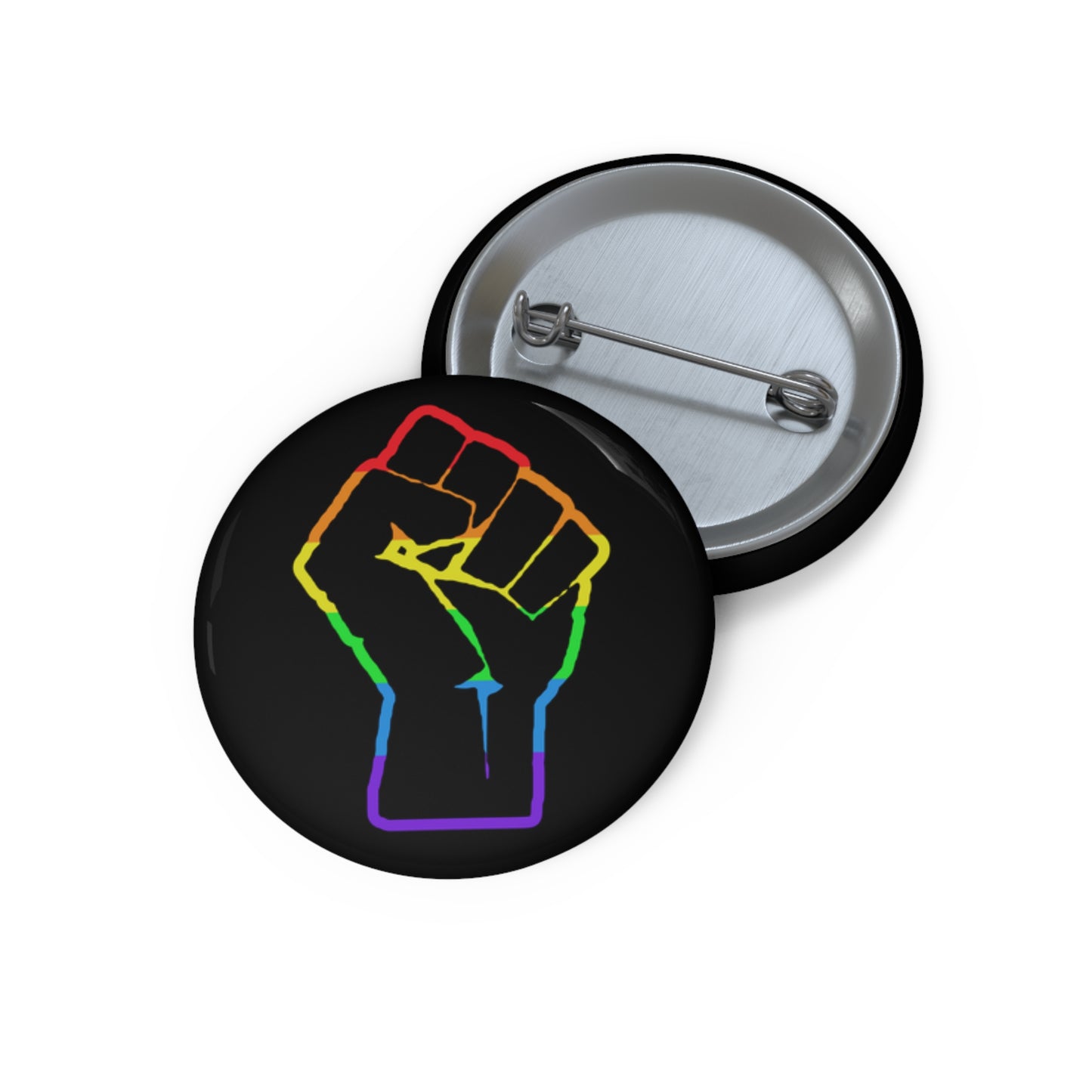 LGBTQ Plus Rainbow Outline Solidarity Fist Gay Queer Rights Pride Pin Badge Button