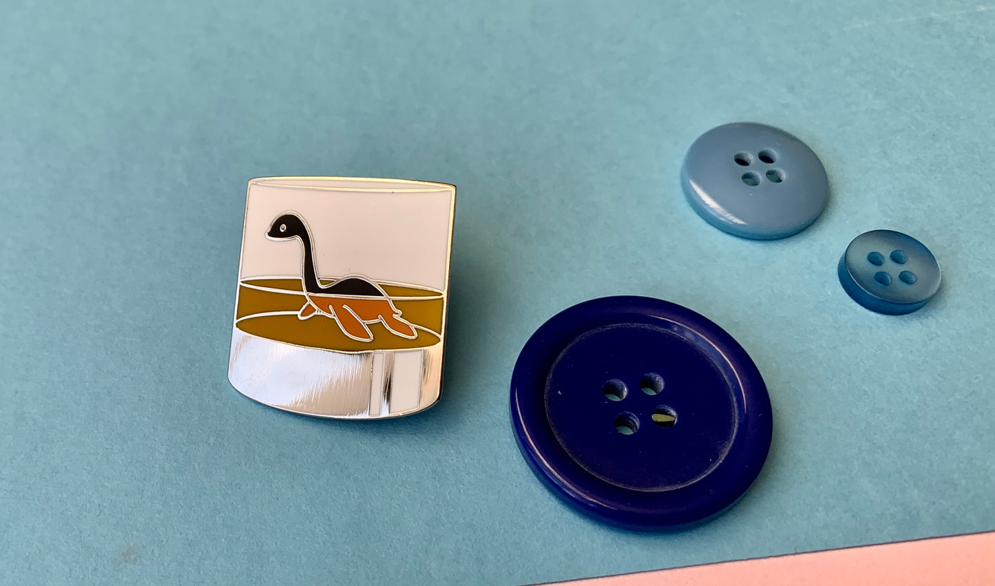 Scotland Lock Ness Monster in Whiskey Glass Scottish Enamel Pin Badge