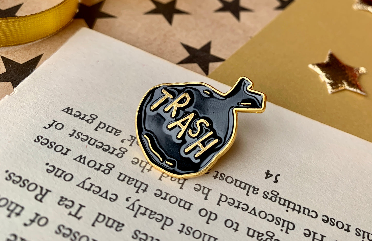 Trash Bag Black and Gold Punk Enamel Pin Badge