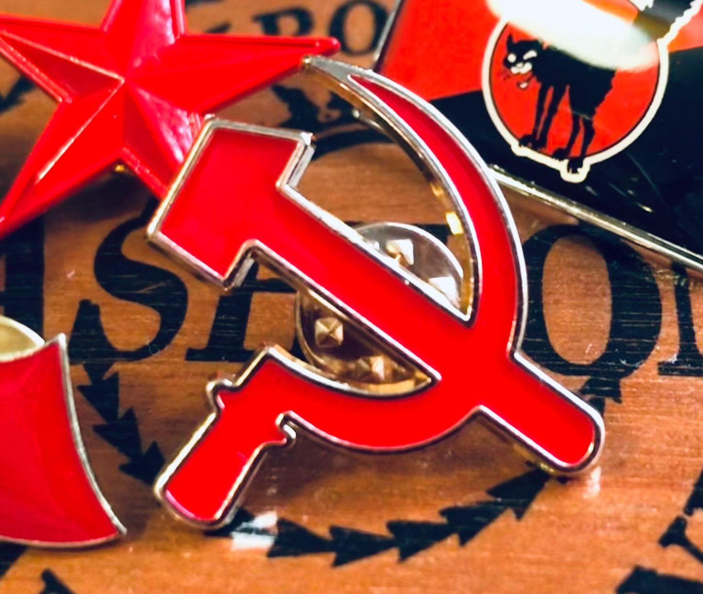 Leftist Hammer and Sickle Socialist Red and Gold Communist Enamel Pin Badge