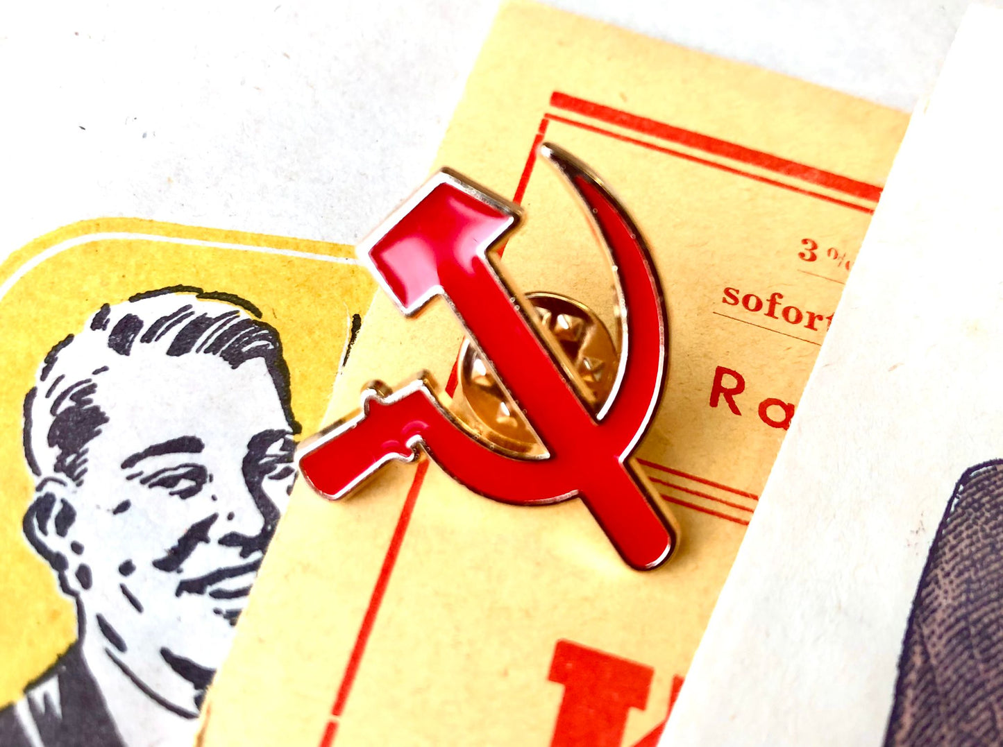 Leftist Hammer and Sickle Socialist Red and Gold Communist Enamel Pin Badge