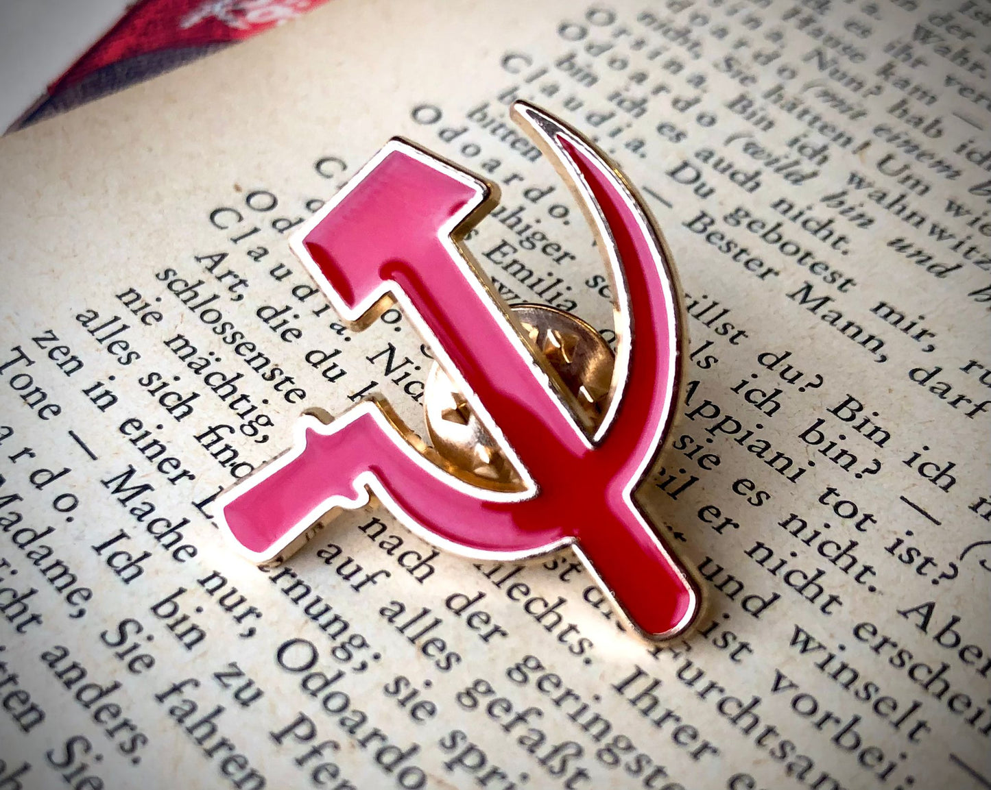 Leftist Hammer and Sickle Socialist Red and Gold Communist Enamel Pin Badge