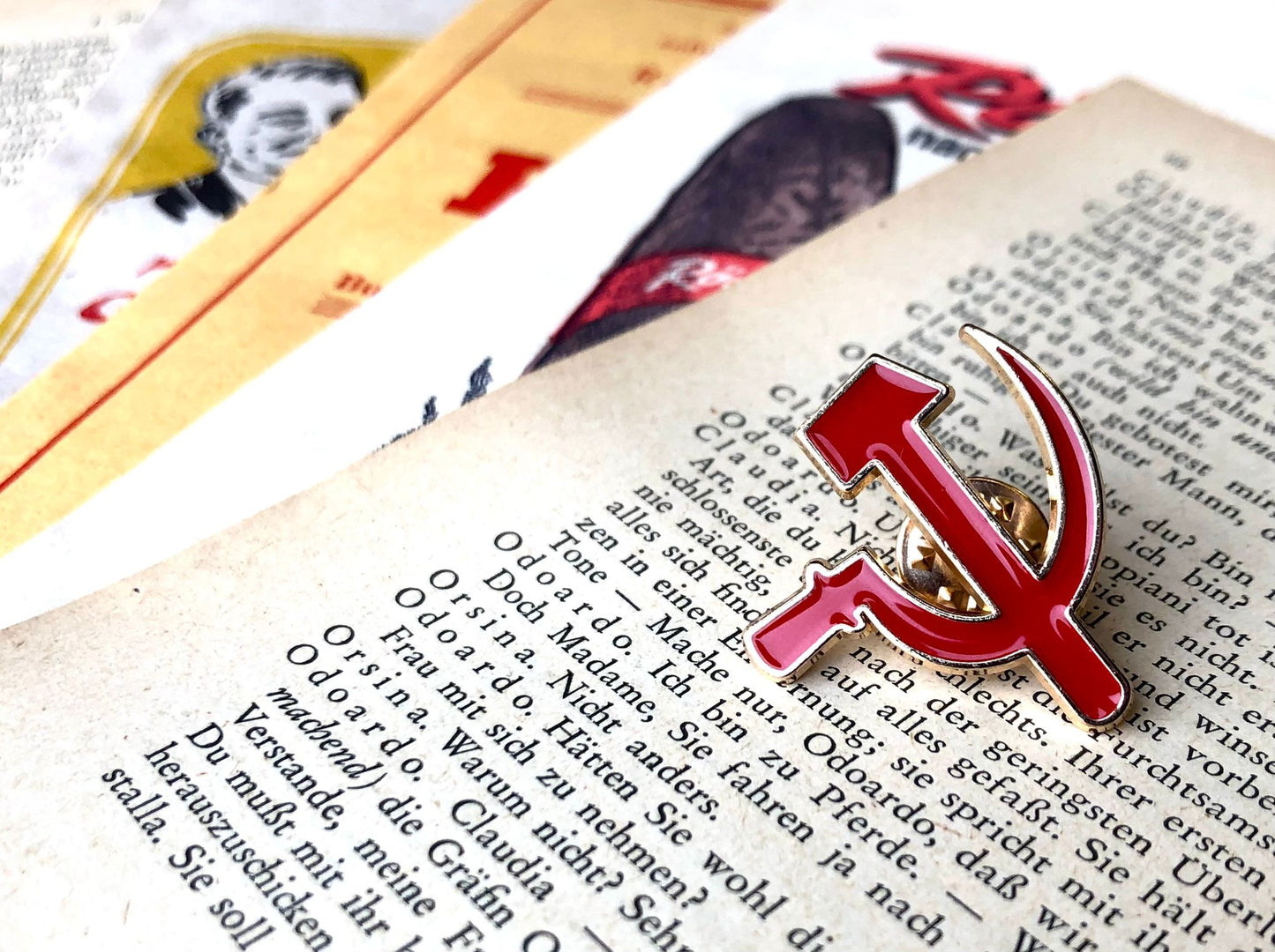 Leftist Hammer and Sickle Socialist Red and Gold Communist Enamel Pin Badge